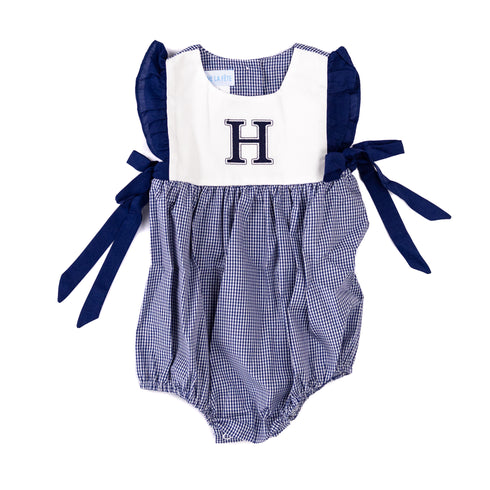 Girls Navy Gingham Bubble Onesie