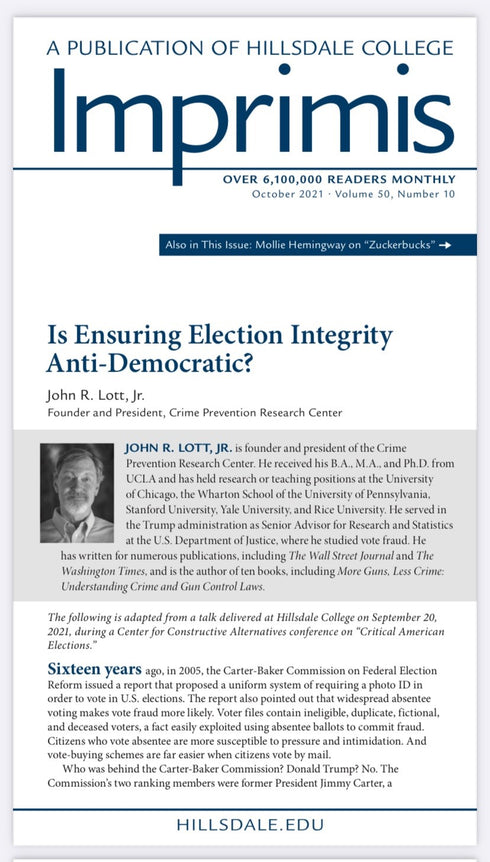 Is Ensuring Election Integrity Anti-Democratic?, John Lott Jr.