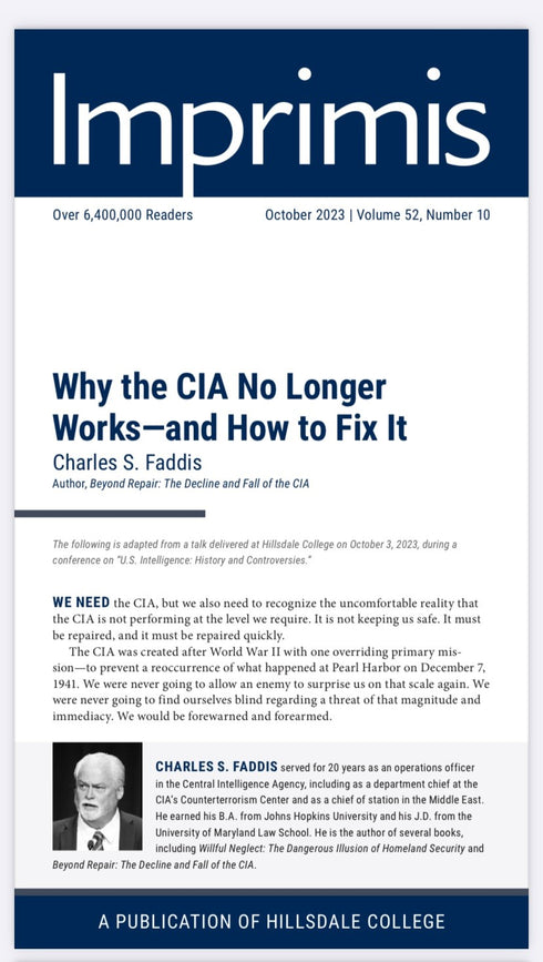 Why the CIA No Longer Works-and How to Fix It, Charlers S. Faddis